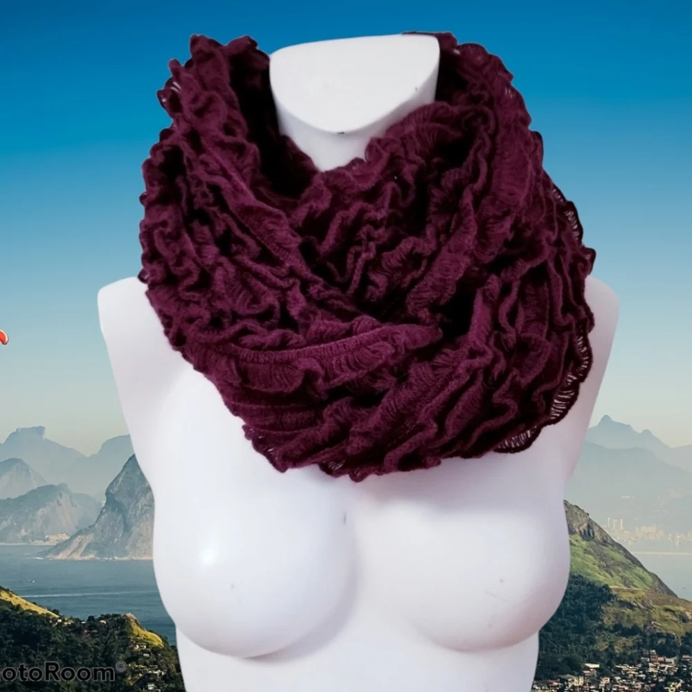Ann Taylor Burgundy ruffle Infinity Wide Scarf